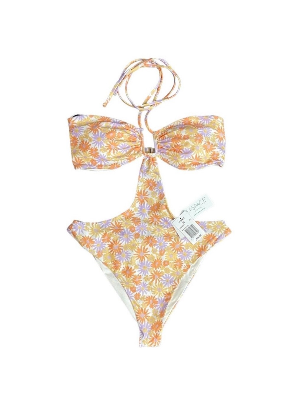 l*space Orange and Lavender Daisy One-Piece Swimsuit